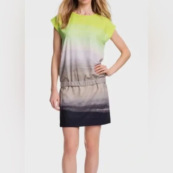 Diane Von Furstenberg Tara Drop-Waist Ombre Dress.green, gray,black,size 8 - Picture 3 of 10